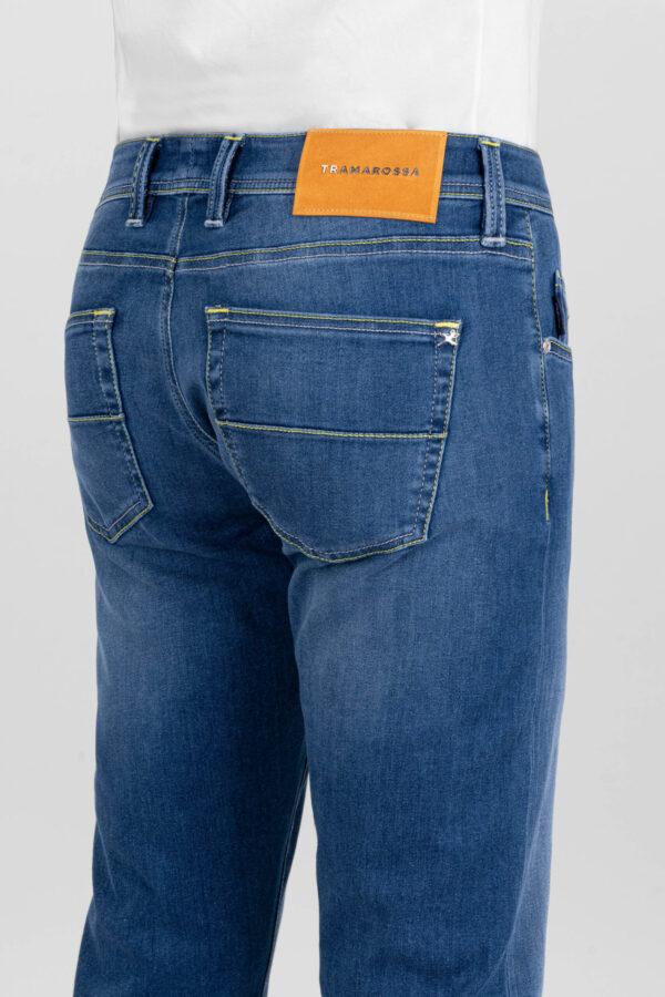 Sartoria Tramarossa MICHELANGELO ZIP SS SLIM MEDIUM BLUE STRETCH DENIM JEANS Sottocosto