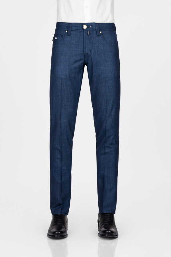 Sartoria Tramarossa PANTALONE MICHELANGELO ZIP REGULAR IN LANA LORO PIANA BLU MEDIO
