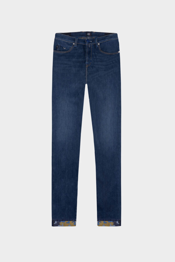 Sartoria Tramarossa JEANS LEONARDO ZIP SS SLIM IN DENIM CON STAMPA INTERNA BLU SCURO