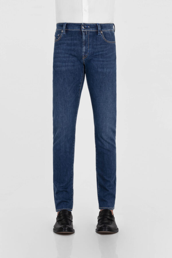 Sartoria Tramarossa JEANS LEONARDO ZIP SS SLIM IN DENIM CON STAMPA INTERNA BLU SCURO Offerte