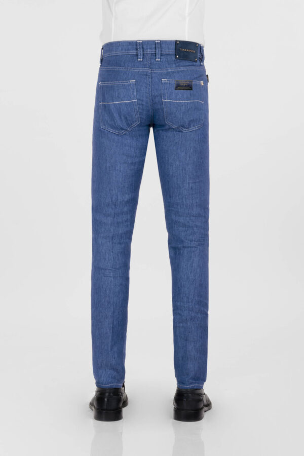 Sartoria Tramarossa PANTALONE LEONARDO BUTTONS REGULAR IN LINO BLU MEDIO Vendita Calda