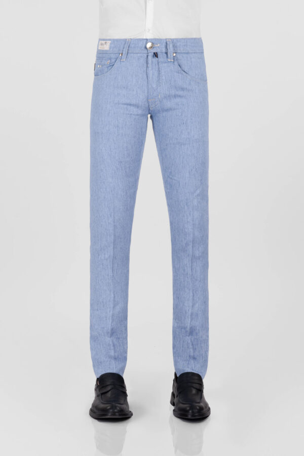 Sartoria Tramarossa PANTALONE LEONARDO BUTTONS REGULAR IN LINO BLU CHIARO Vendita Economica