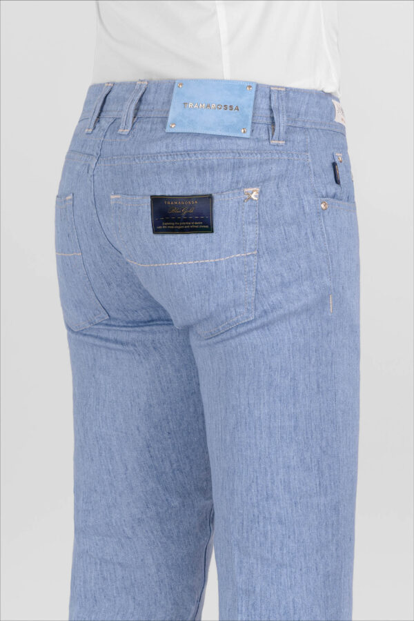 Sartoria Tramarossa PANTALONE LEONARDO BUTTONS REGULAR IN LINO BLU CHIARO Vendita Economica