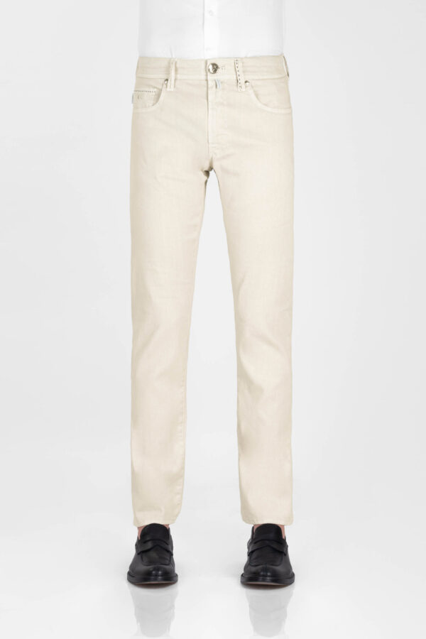 Sartoria Tramarossa JEANS MICHELANGELO REGULAR IN DENIM LINO BEIGE Saldi Di Fabbrica