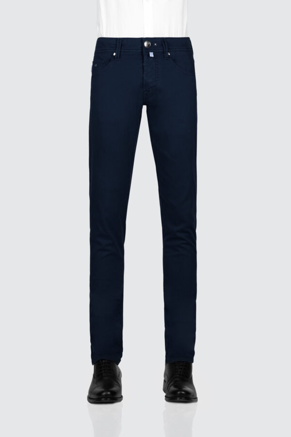 Sartoria Tramarossa PANTALONE LEONARDO BUTTONS REGULAR IN BULL DI COTONE BLU SCURO Vendite Flash