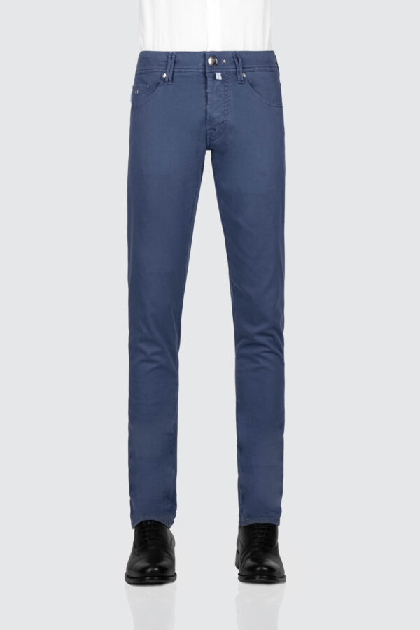 Sartoria Tramarossa PANTALONE LEONARDO BUTTONS REGULAR IN GABARDINA LEGGERA DI COTONE STRETCH BLU MEDIO