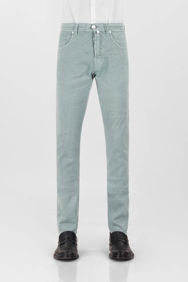 Sartoria Tramarossa PANTALONE LEONARDO BUTTONS REGULAR IN LINO VERDE Grande vendita