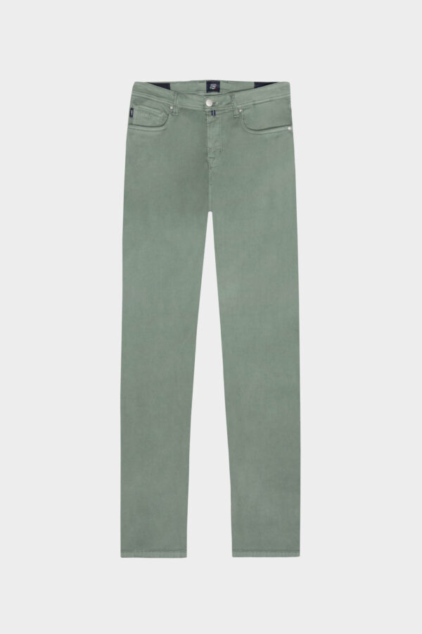 Sartoria Tramarossa PANTALONE MICHELANGELO ZIP SS REGULAR IN GABARDINA DI COTONE STRETCH VERDE