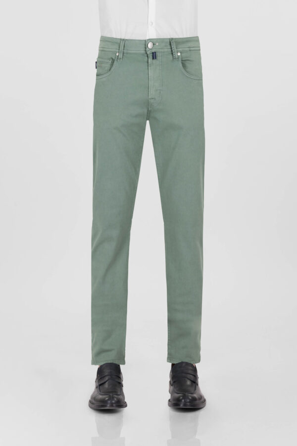 Sartoria Tramarossa PANTALONE MICHELANGELO ZIP SS REGULAR IN GABARDINA DI COTONE STRETCH VERDE In Linea