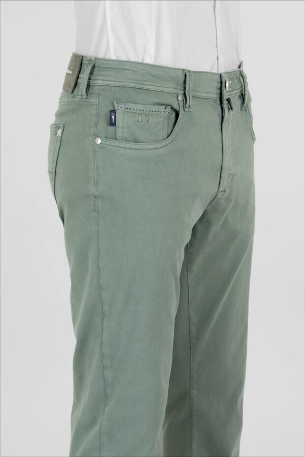 Sartoria Tramarossa PANTALONE MICHELANGELO ZIP SS REGULAR IN GABARDINA DI COTONE STRETCH VERDE In Linea