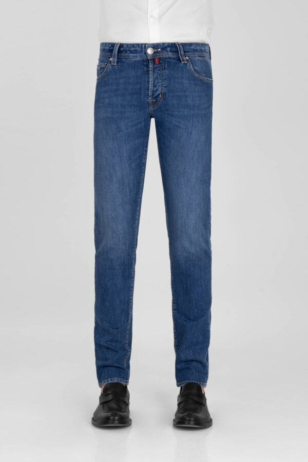 Sartoria Tramarossa JEANS LEONARDO BUTTONS REGULAR IN DENIM BLU MEDIO Nuovo