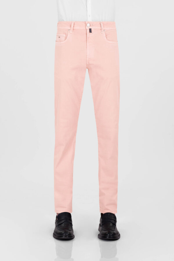 Sartoria Tramarossa PANTALONE LEONARDO ZIP SS SLIM IN GABARDINA DI COTONE STRETCH ROSA Fino Al -60%