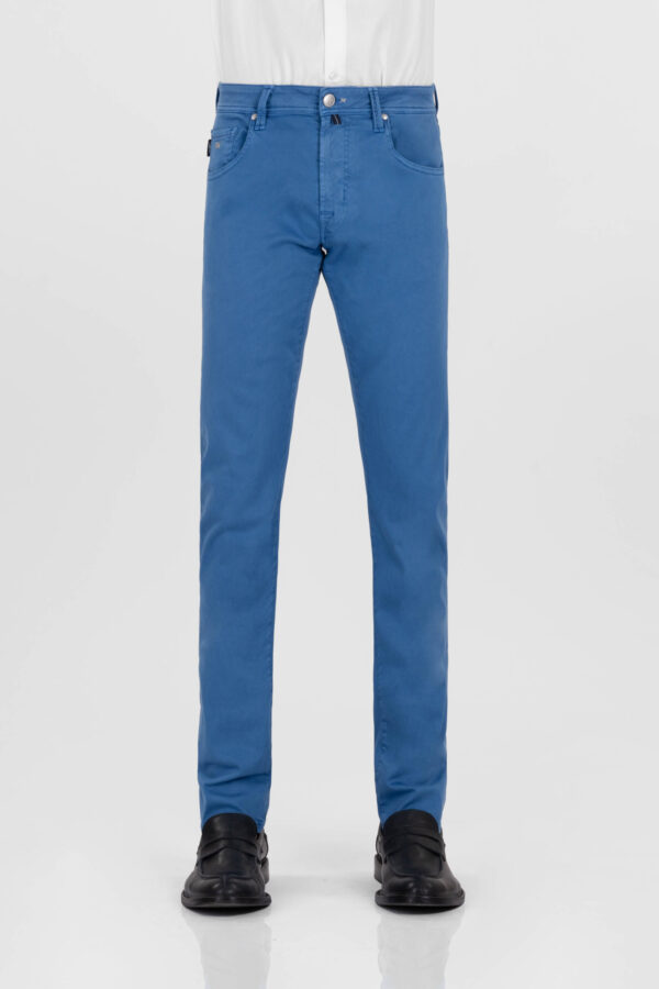 Sartoria Tramarossa PANTALONE LEONARDO ZIP SS SLIM IN GABARDINA DI COTONE STRETCH BLU MEDIO Affare Del Giorno