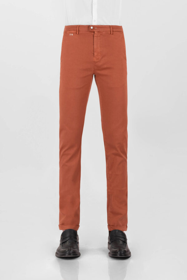 Sartoria Tramarossa PANTALONE LUIS SLIM IN GABARDINA LEGGERA DI COTONE STRETCH ARANCIONE Prezzo Ridotto