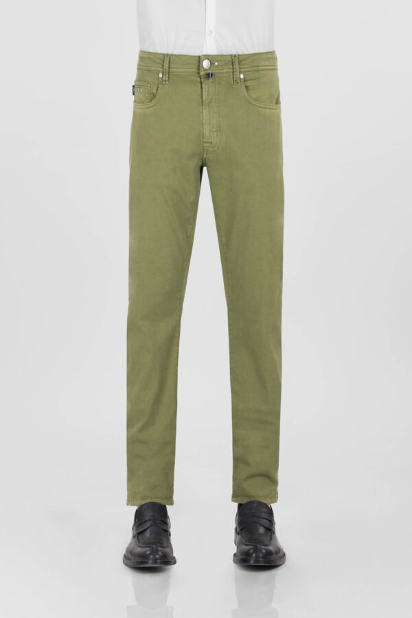Sartoria Tramarossa PANTALONE MICHELANGELO ZIP SS REGULAR IN GABARDINA DI COTONE STRETCH VERDE Offerta