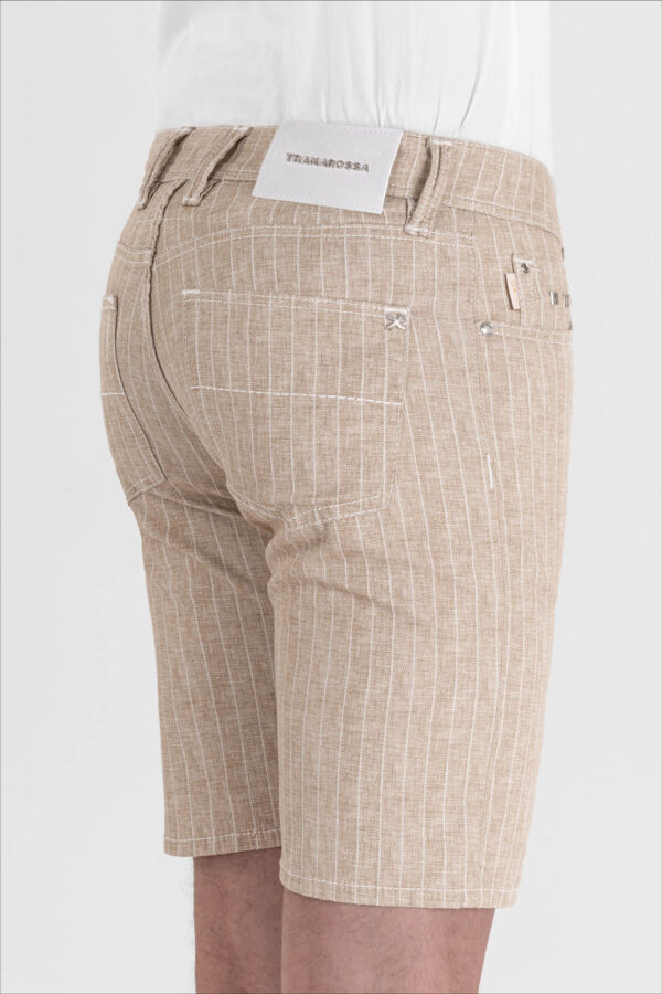 Sartoria Tramarossa PANTALONE ASCANIO CORTO IN DENIM STAMPATO BEIGE Liquidazione