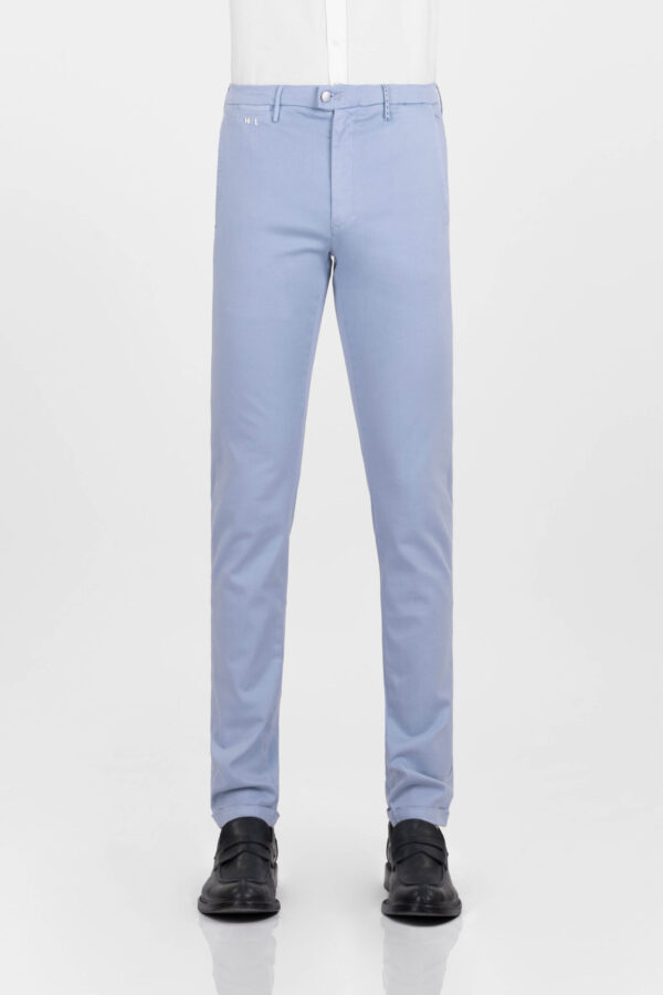 Sartoria Tramarossa PANTALONE LUIS SLIM IN GABARDINA LEGGERA DI COTONE CON STAMPA ESTERNA STRETCH BLU CHIARO Online