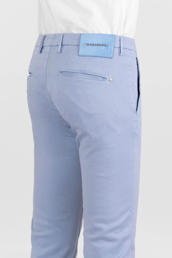 Sartoria Tramarossa PANTALONE LUIS SLIM IN GABARDINA LEGGERA DI COTONE CON STAMPA ESTERNA STRETCH BLU CHIARO Online