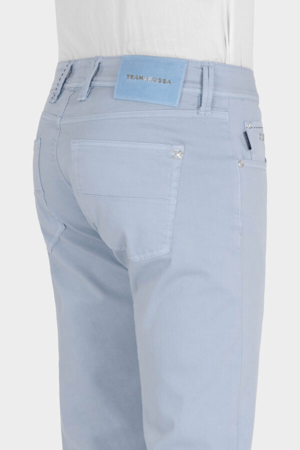 Sartoria Tramarossa PANTALONE MICHELANGELO ZIP SS REGULAR IN GABARDINA DI COTONE CON STAMPA ESTERNA BLU CHIARO Outlet