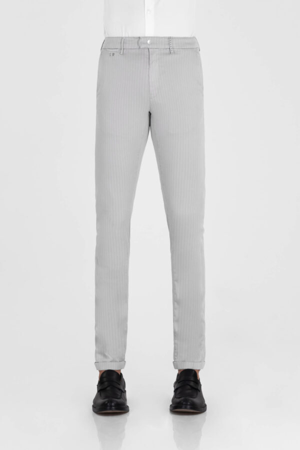 Sartoria Tramarossa PANTALONE LUIS SLIM IN GABARDINA LEGGERA DI COTONE CON STAMPA ESTERNA STRETCH GRIGIO Saldi
