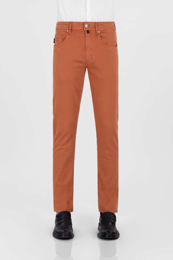 Sartoria Tramarossa PANTALONE LEONARDO ZIP SS SLIM IN GABARDINA DI COTONE STRETCH ARANCIONE Hotsell