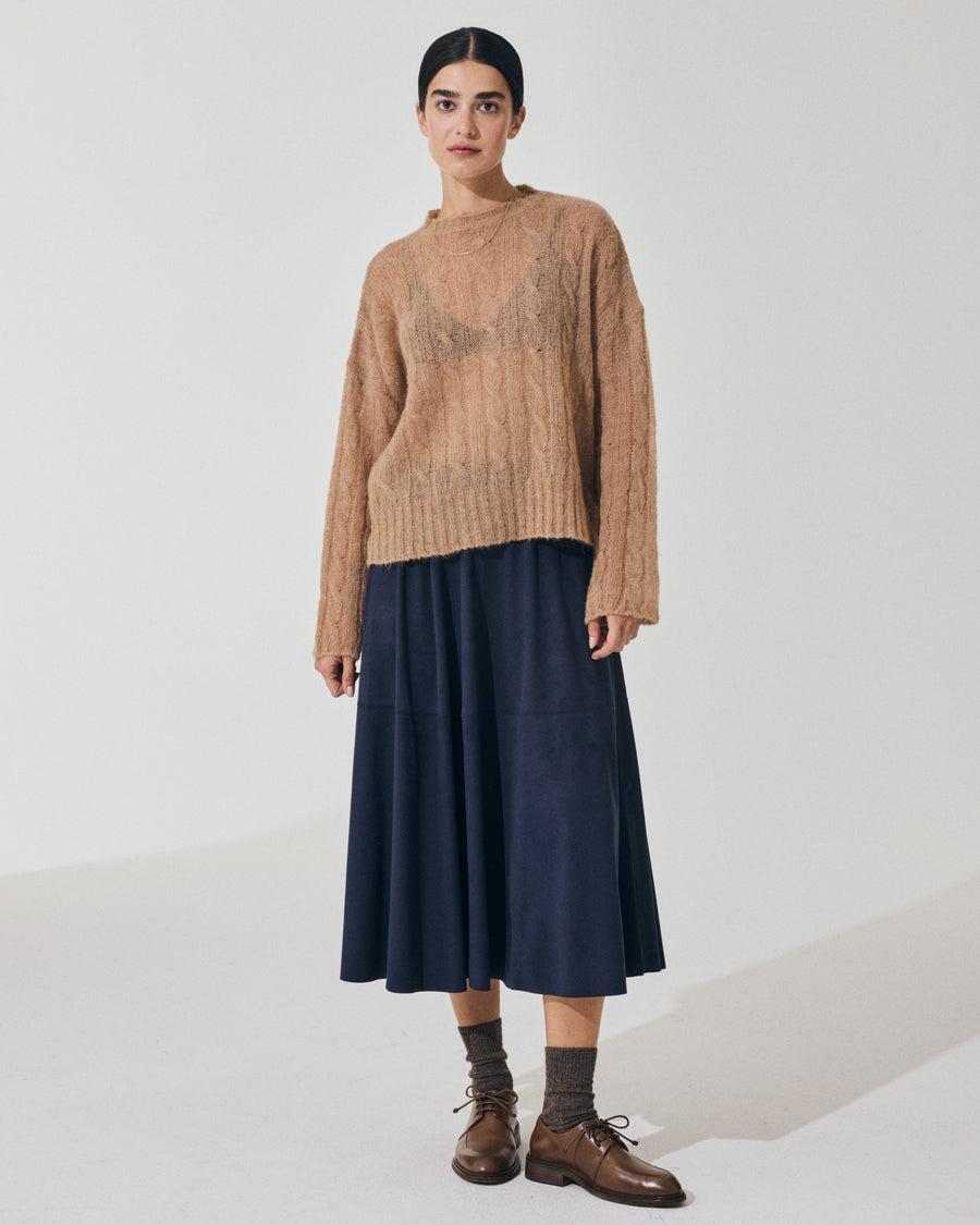 Scaglione ROUND NECK BOXY CABLES ULTRALIGHT CARAMEL Vendita Calda