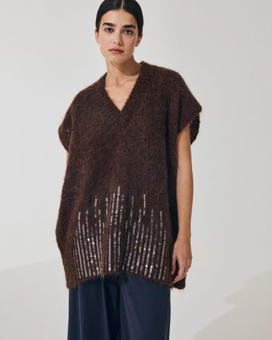 Scaglione PONCHO V PAILLETTES EBANO In Saldo