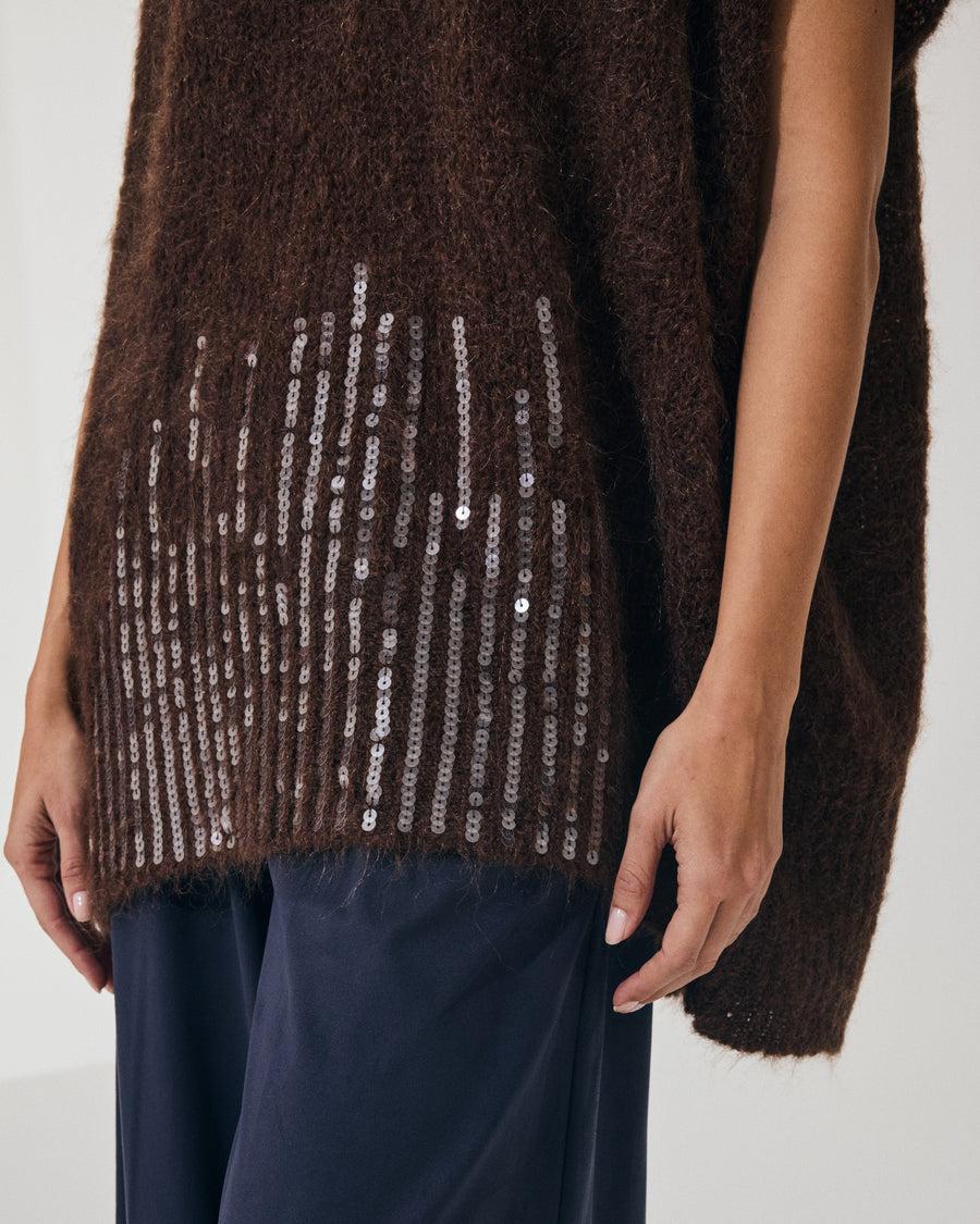 Scaglione PONCHO V PAILLETTES EBANO In Saldo