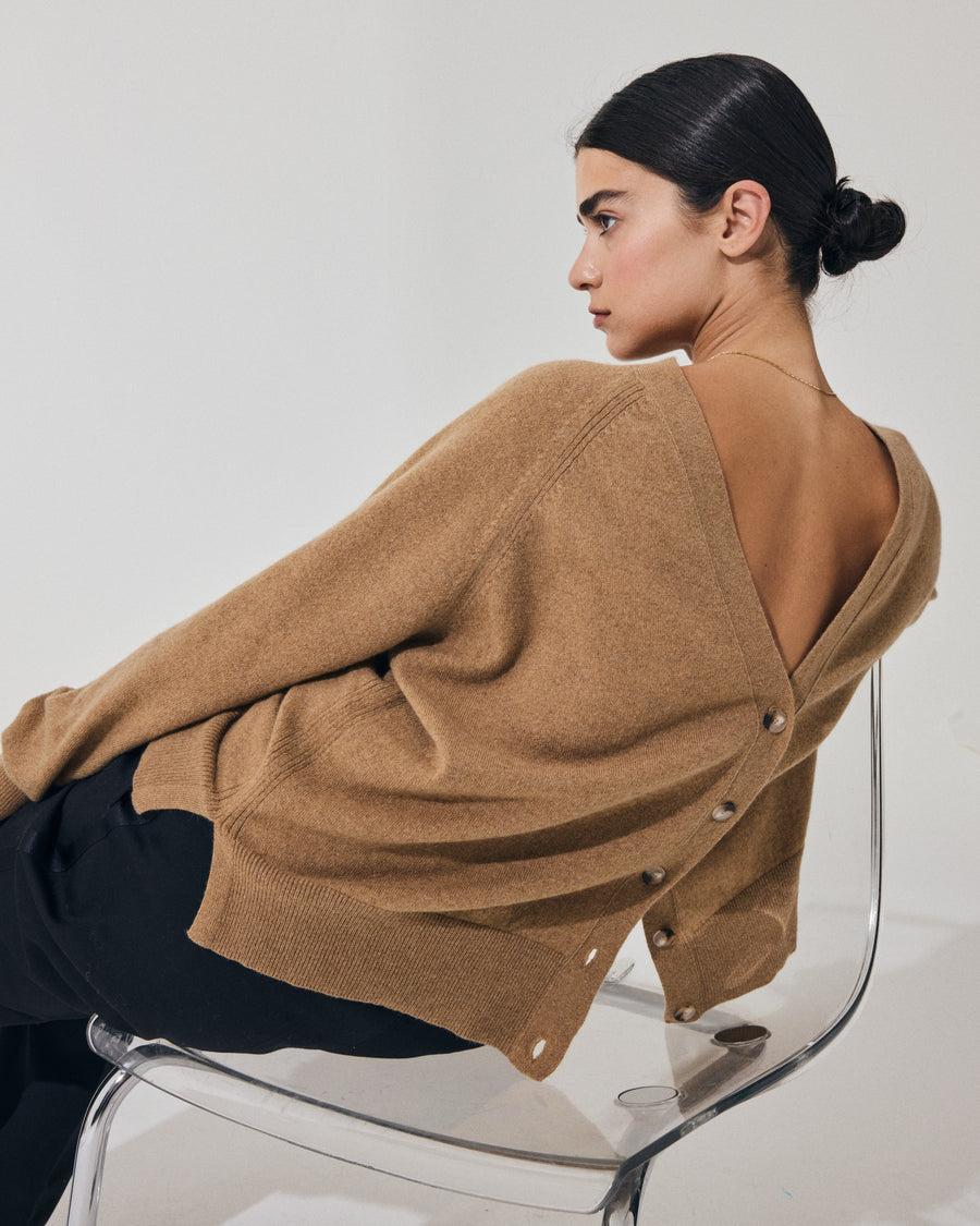 Scaglione CARDIGAN RAGLAN RIBBED SIDES CARAMEL 2025