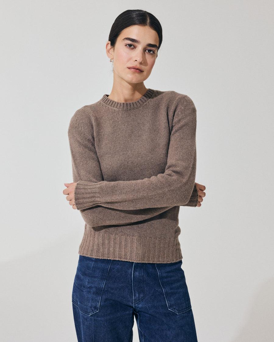 Scaglione ROUND NECK SOFT HYBRID CASHMERE TAUPE Vendita