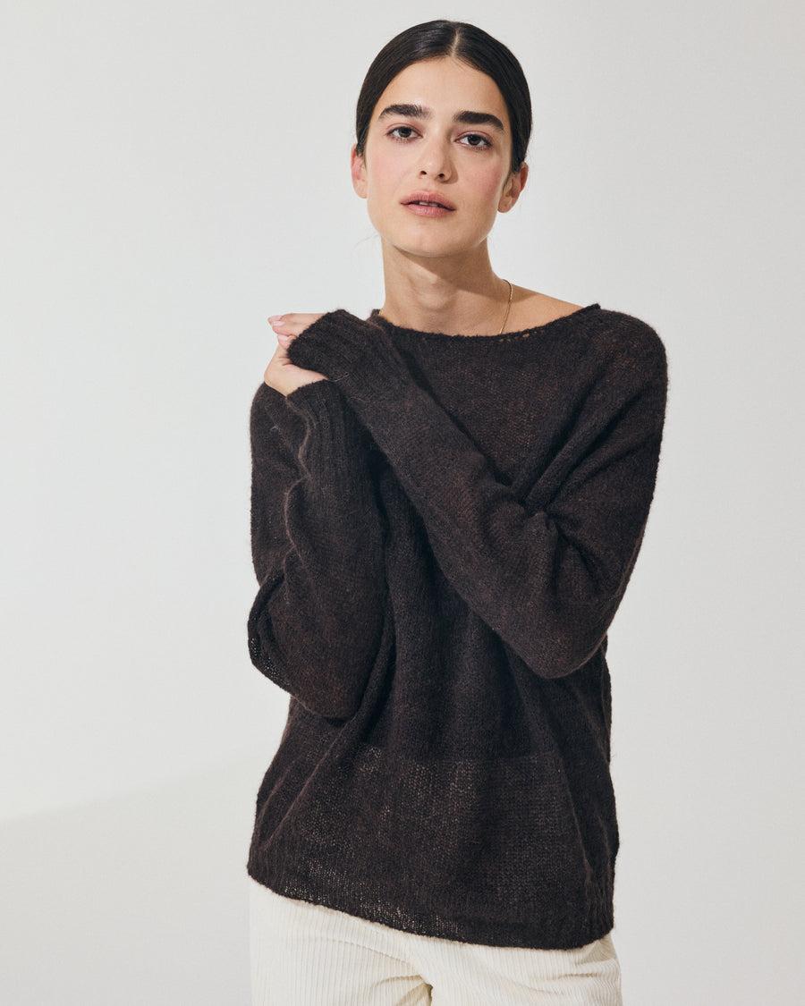 Scaglione BOAT NECK BOXY RAGLAN SEAMLESS EBANO Sconto