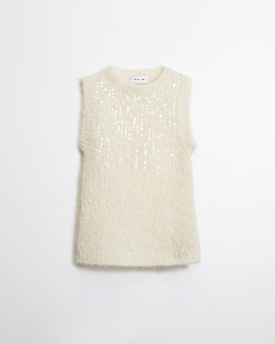 Scaglione GILET ROUND N. PAILLETTES MILK Online