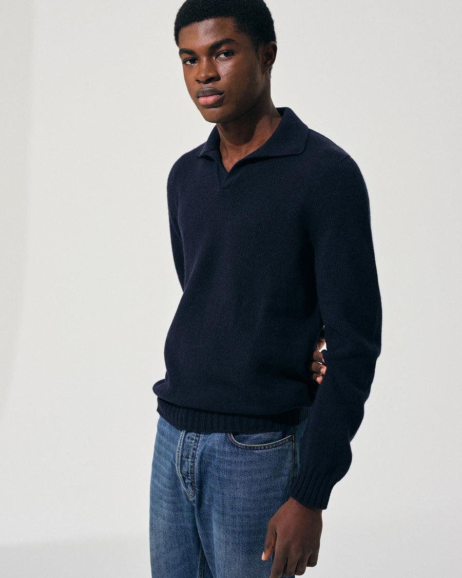 Scaglione OPEN POLO HYBRD CASHMERE NAVY Vendita Calda