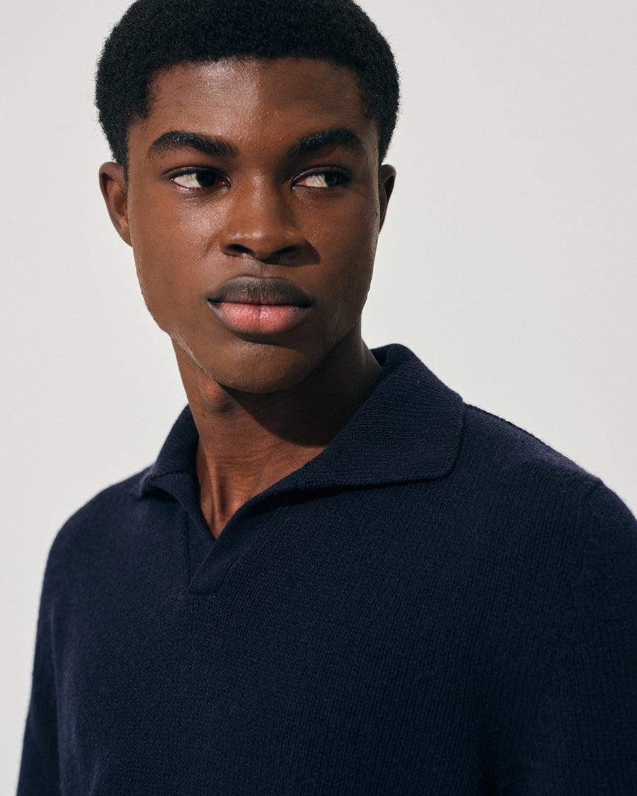 Scaglione OPEN POLO HYBRD CASHMERE NAVY Vendita Calda
