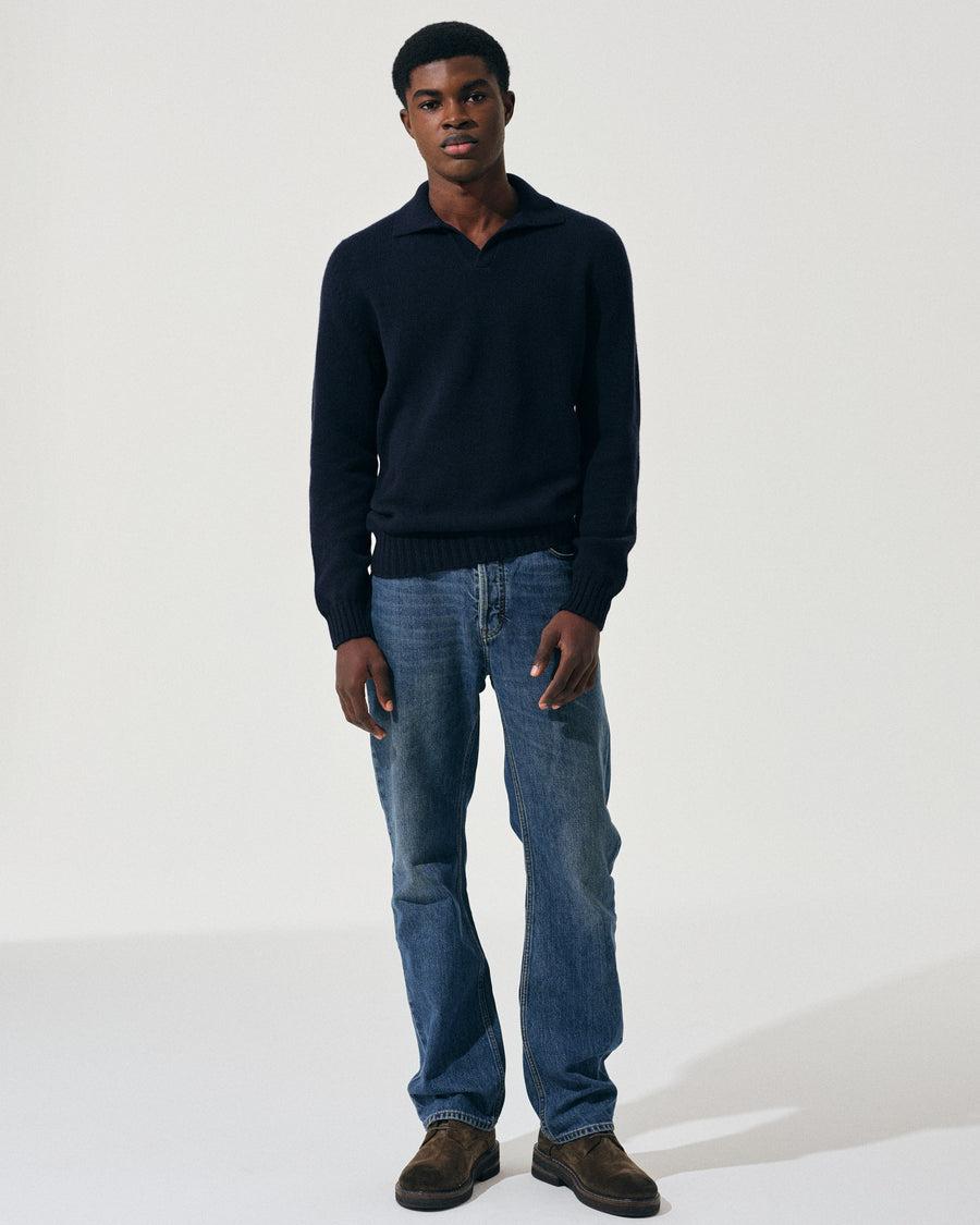 Scaglione OPEN POLO HYBRD CASHMERE NAVY Vendita Calda