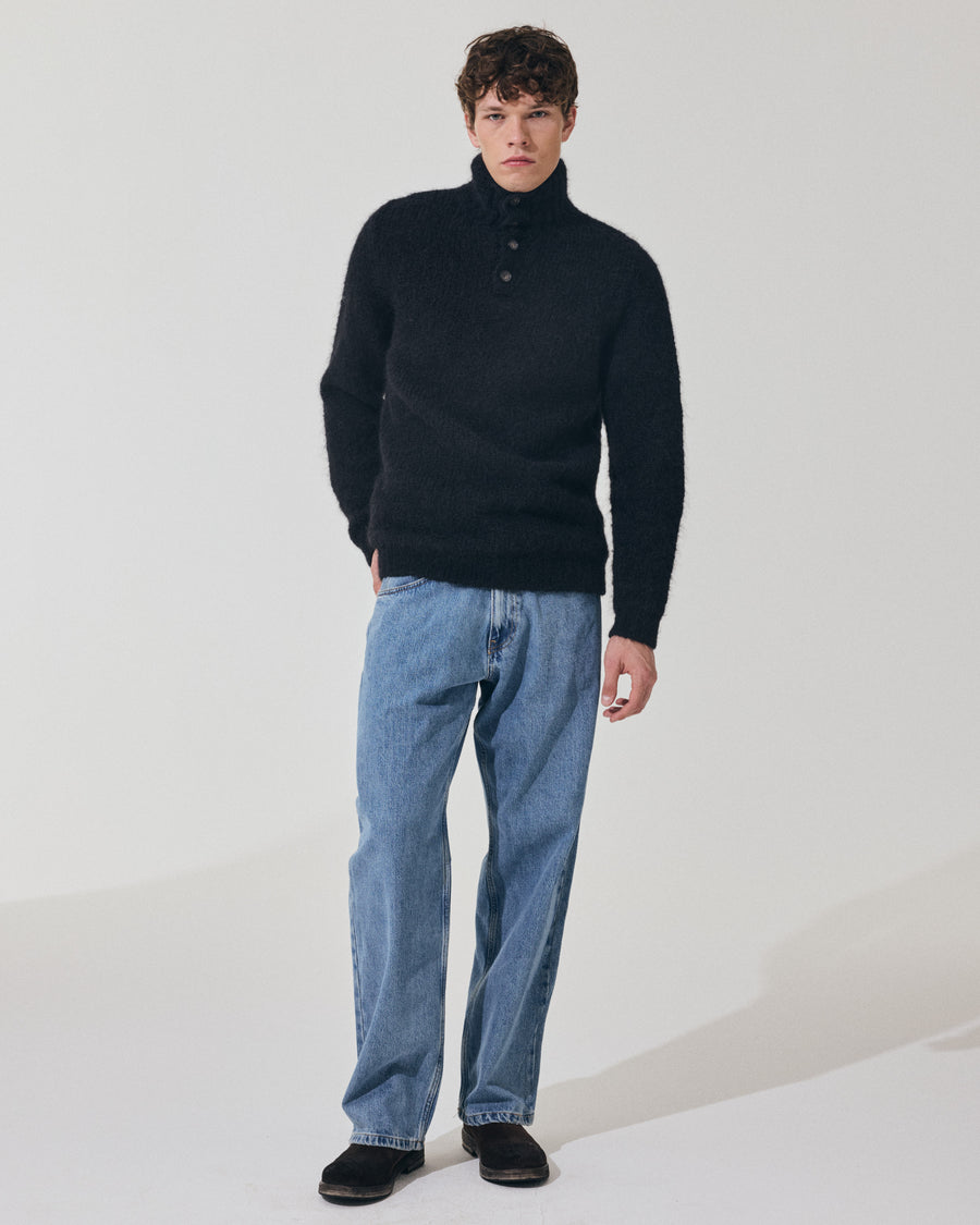Scaglione HIGH NECK BOTTONI MESSY HAIR NAVY Saldi Di Fabbrica