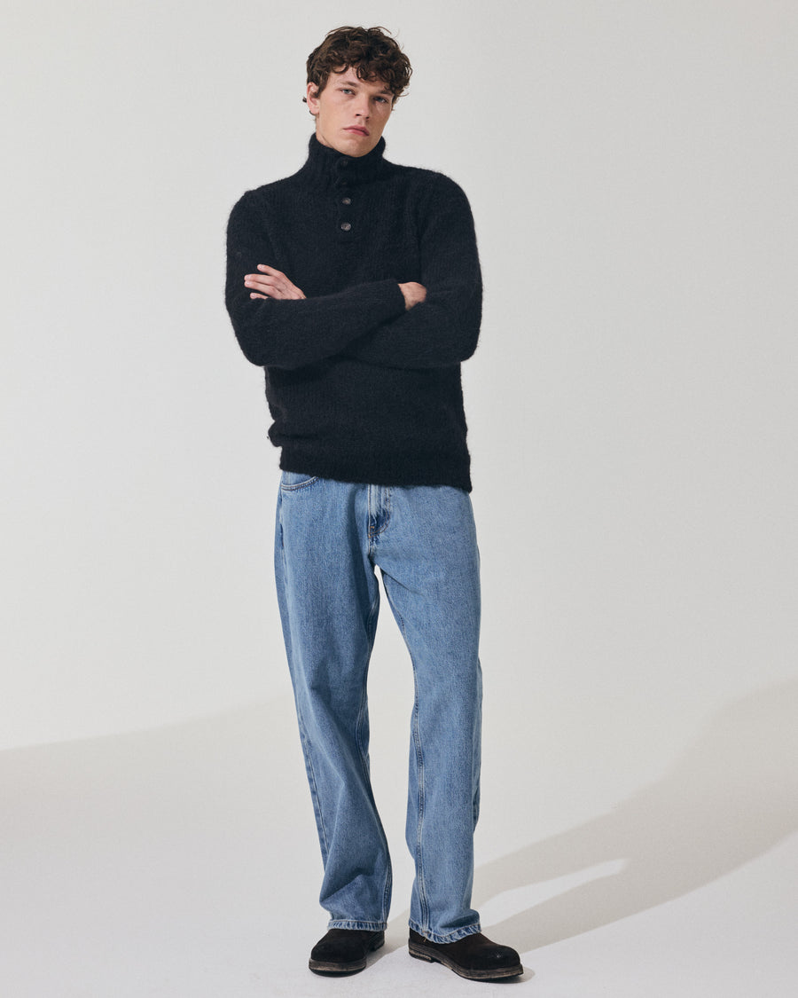 Scaglione HIGH NECK BOTTONI MESSY HAIR NAVY Saldi Di Fabbrica