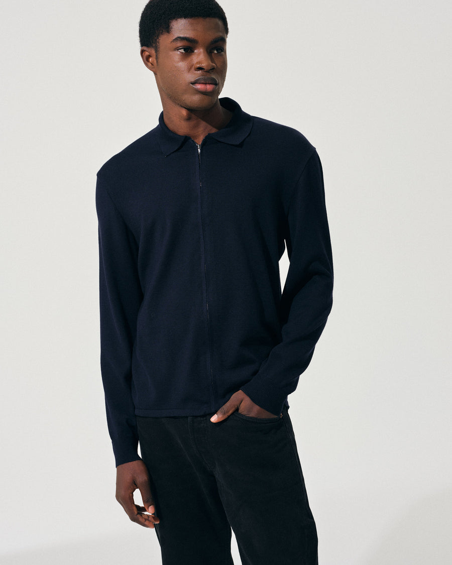 Scaglione ZIPPER COLLO A POLOCOMPACT MERINO NAVY Negozio