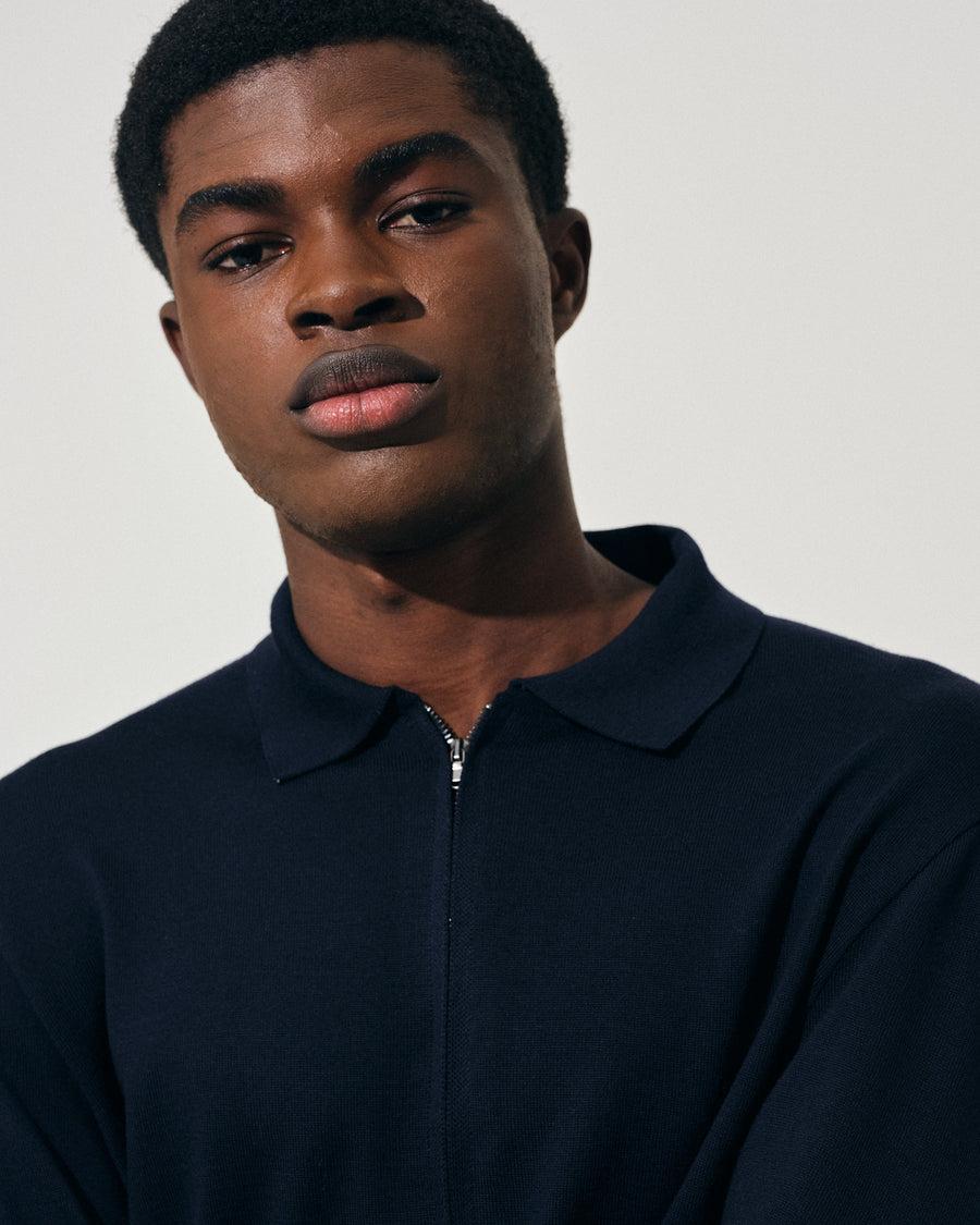 Scaglione ZIPPER COLLO A POLOCOMPACT MERINO NAVY Negozio