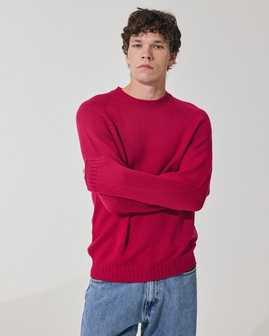 Scaglione ROUND NECK RAGLAN SOFT MERINO MAGENTA In Saldo