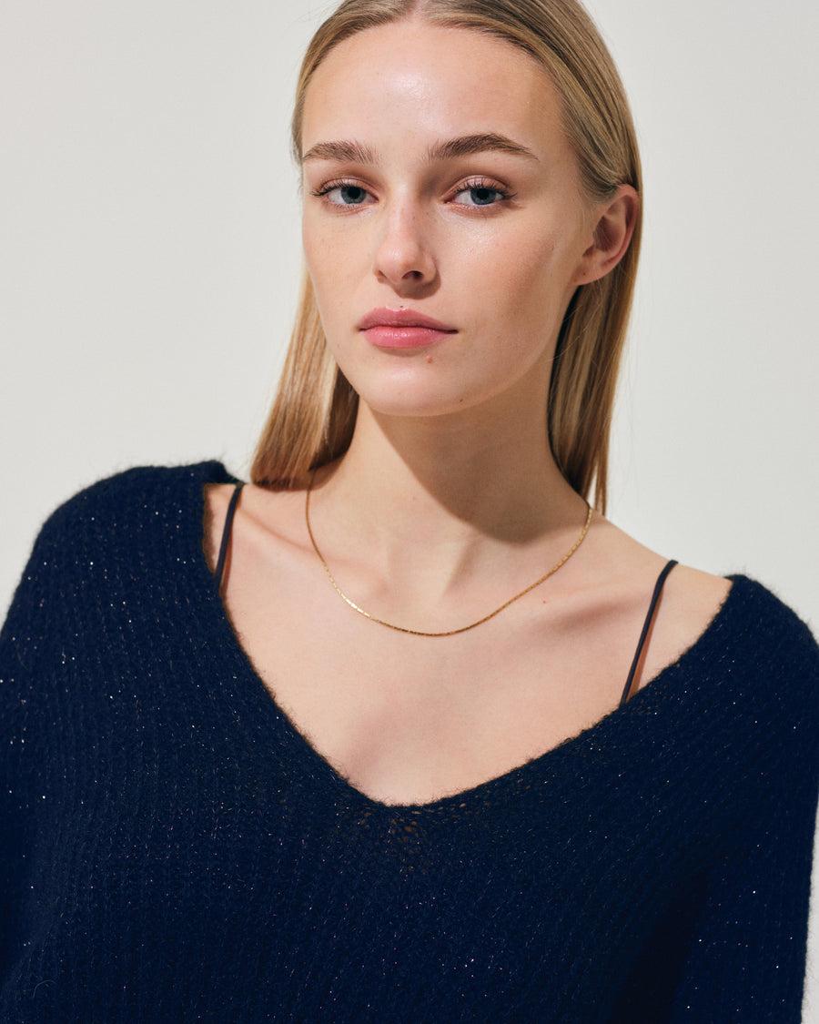 Scaglione V.NECK RAGLAN GLITTER NAVY In Saldo
