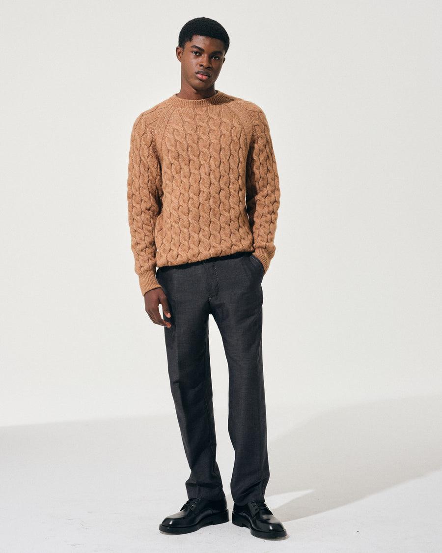 Scaglione ROUND NECK RAGLAN CABLES CARAMEL Sconto