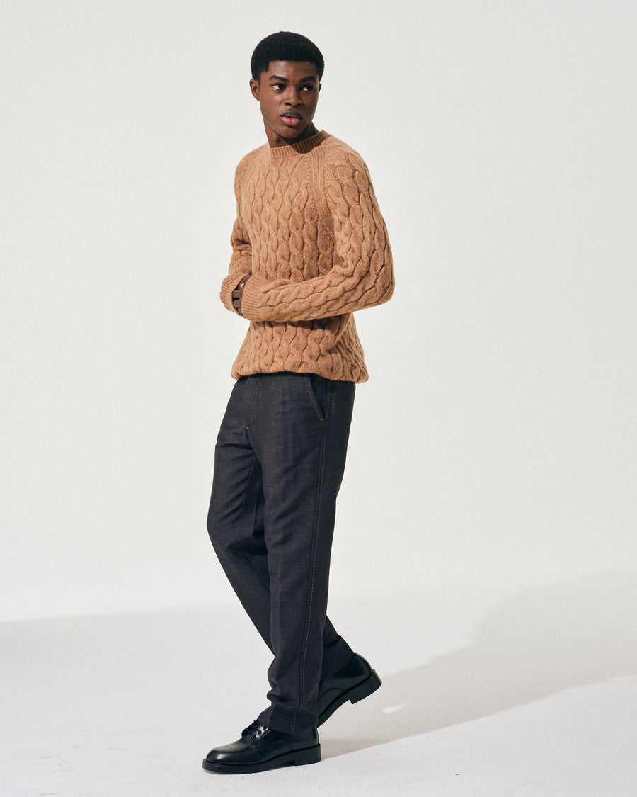 Scaglione ROUND NECK RAGLAN CABLES CARAMEL Sconto