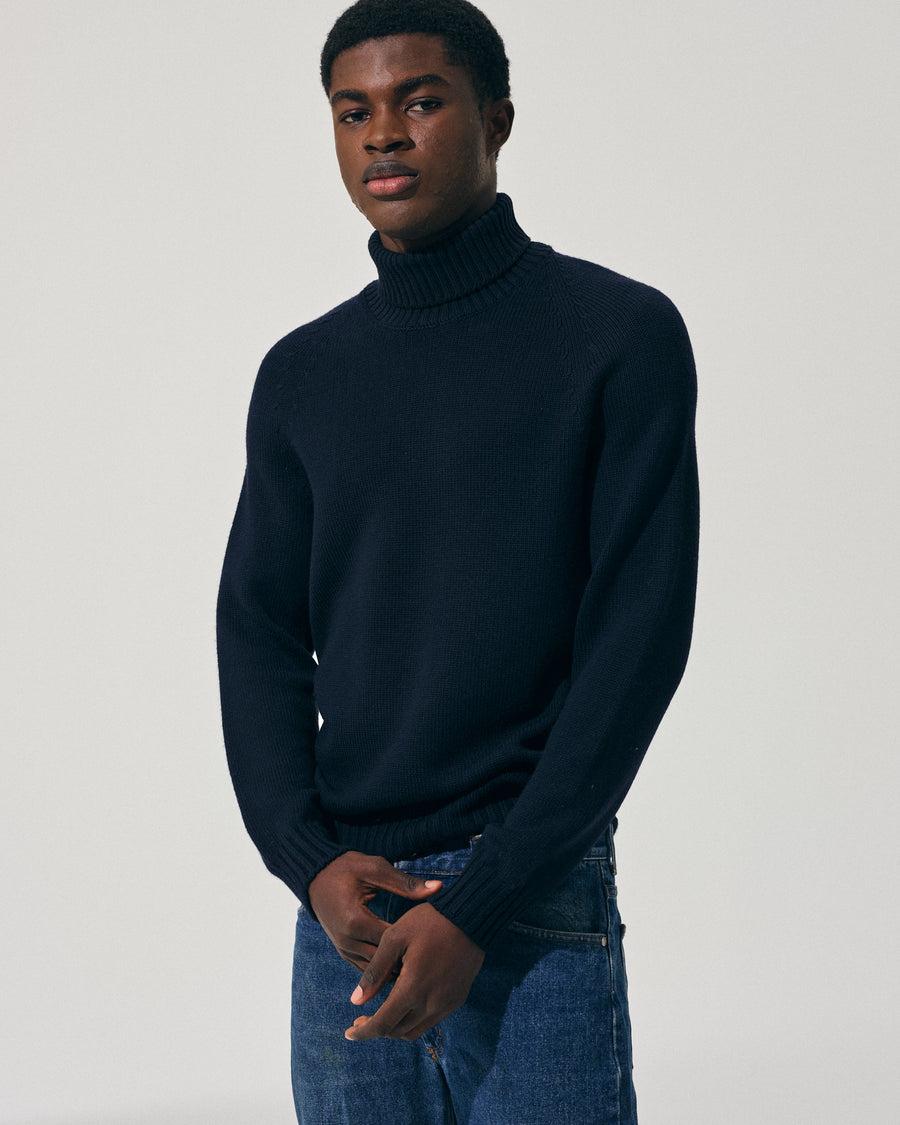 Scaglione TURTLE NECK RAGLAN SOFT MERINO NAVY Vendita Economica