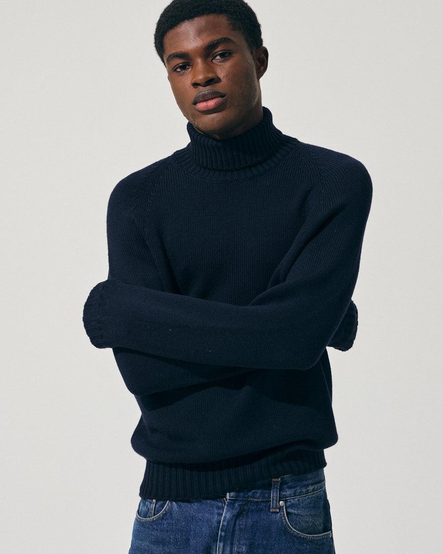 Scaglione TURTLE NECK RAGLAN SOFT MERINO NAVY Vendita Economica