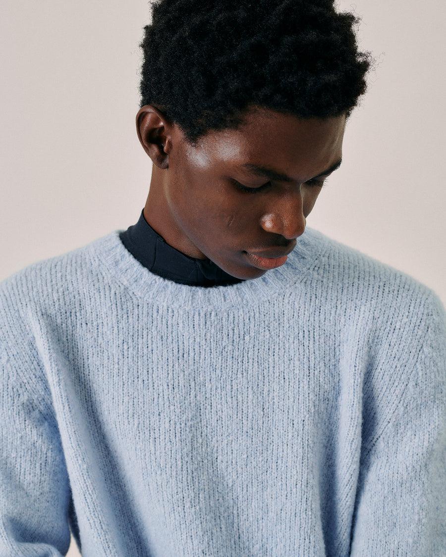 Scaglione ROUND NECK SEAMLESS PUFFED CASHMERE CELESTE Promozione