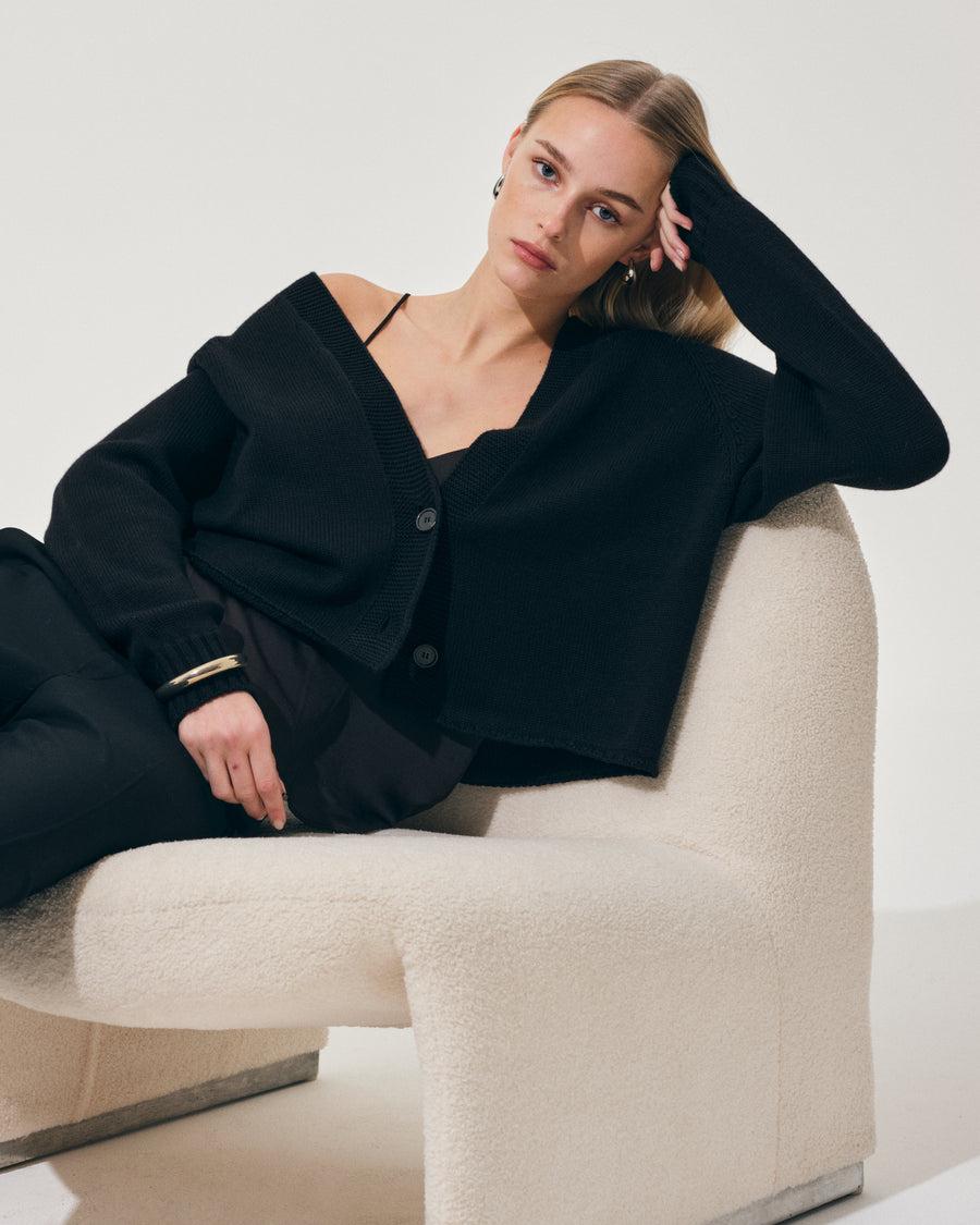 Scaglione CARDIGAN RAGLAN SEAMLESS MERINO BLACK Online
