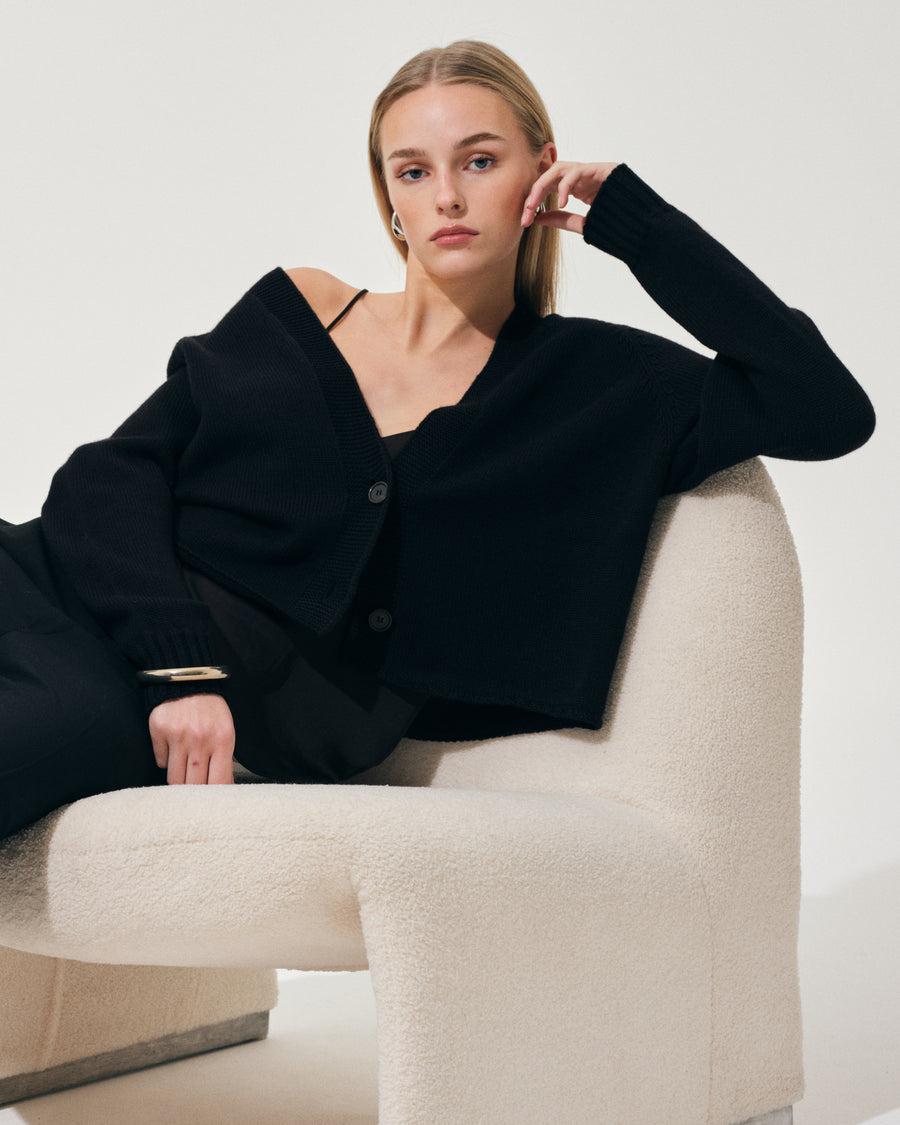 Scaglione CARDIGAN RAGLAN SEAMLESS MERINO BLACK Online