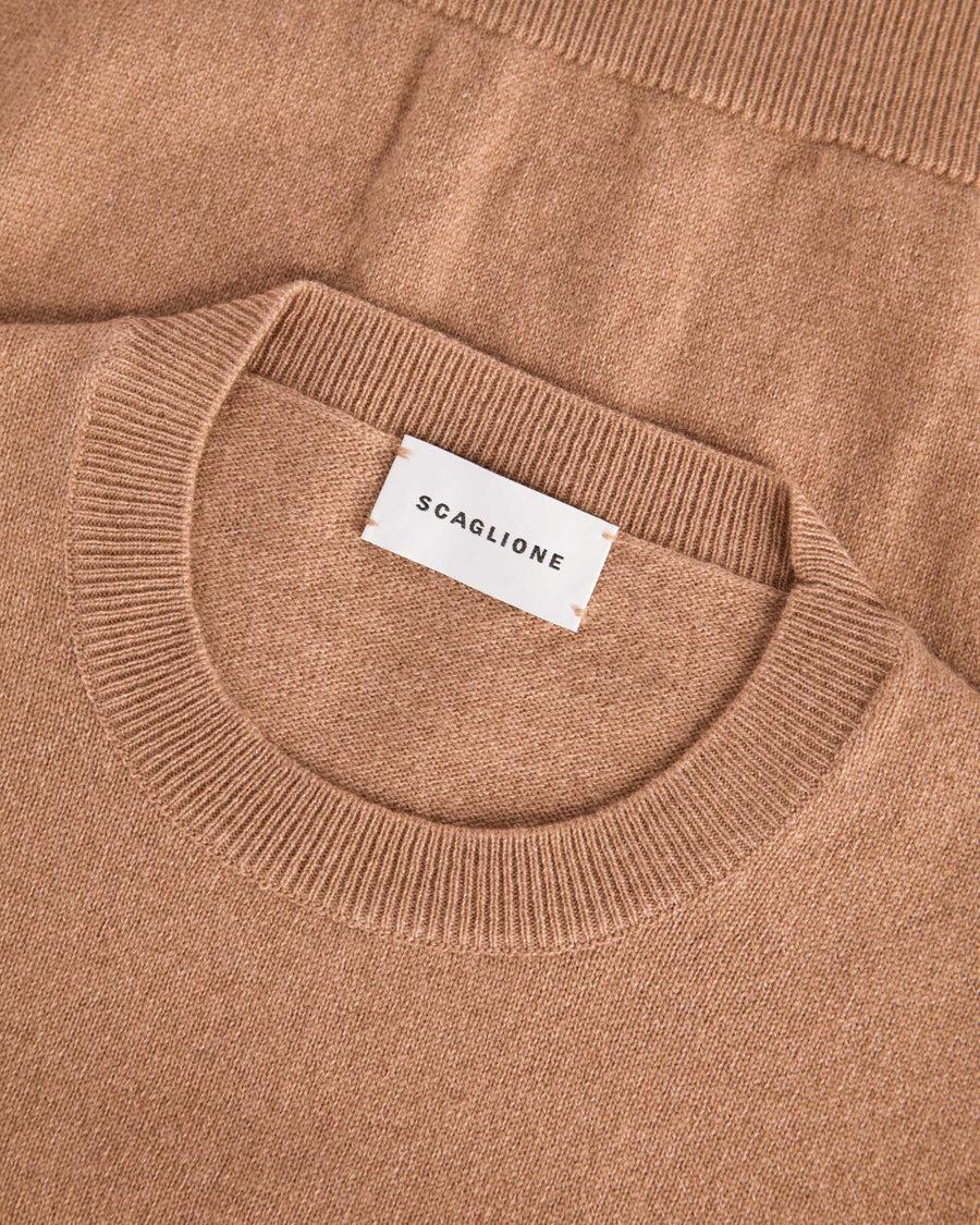 Scaglione T-SHIRT RIBBED SIDES CARAMEL Nuova