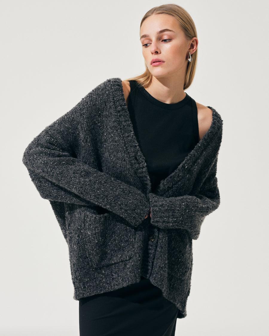 Scaglione MAXI CARDIGAN CASHMERE MULINE' BLACK Shopping Online